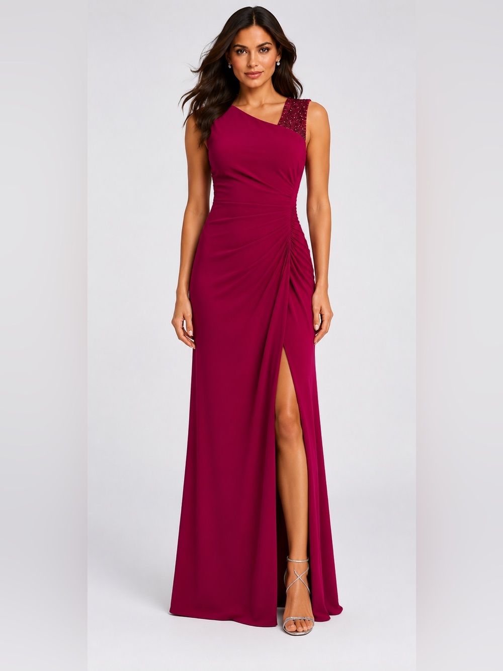 Adrianna Papell NWT Purple Beaded Gown Size 6 Jersey Evening Formal GALA MOB